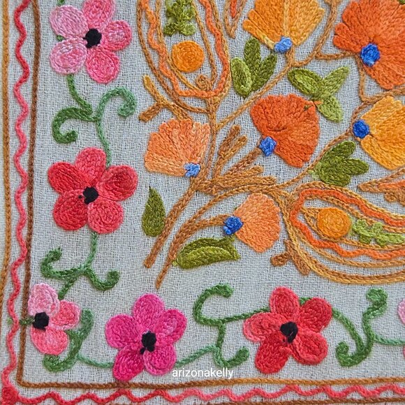 Wool Scarf with Chain Stitch Embroidery Shawl Wrap Floral - Picture 7 of 15